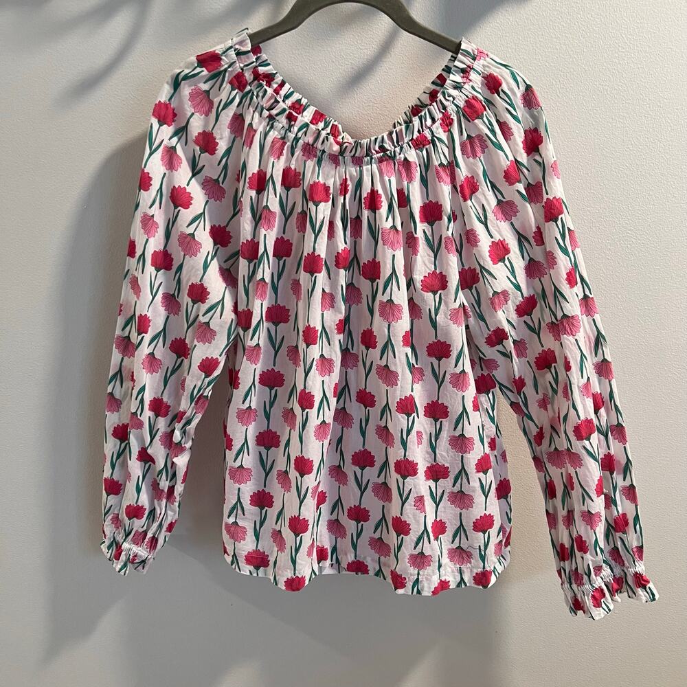 J.Crew 100% Cotton Tie Back Floral Blouse Size L